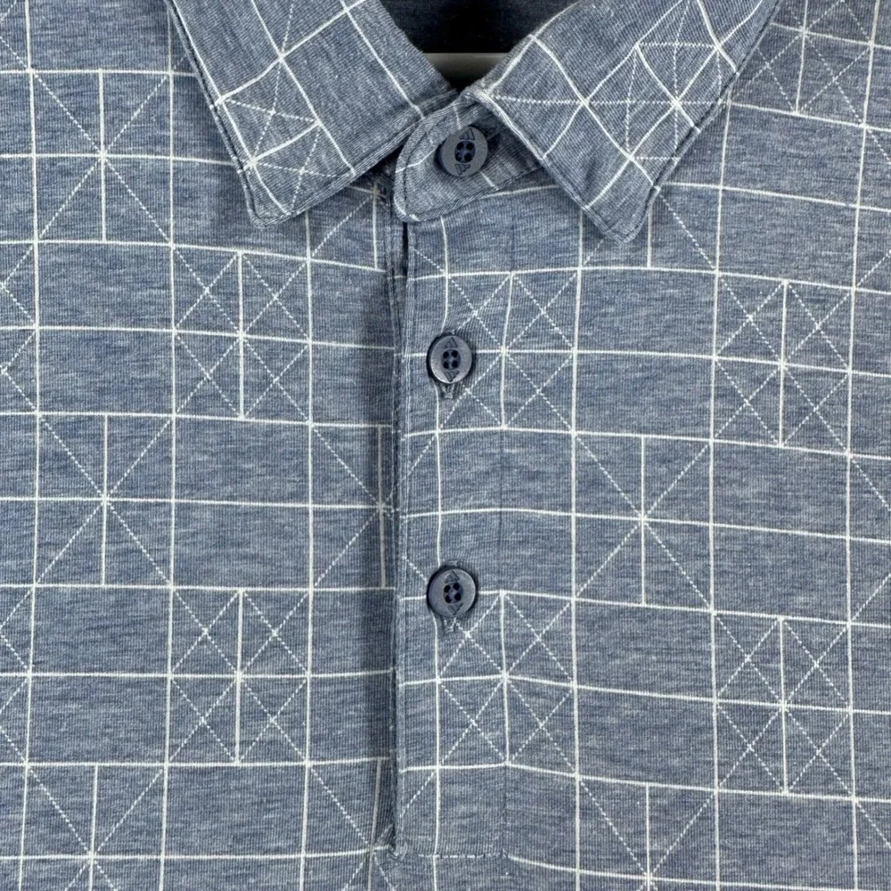 Adidas Polo Shirt Mens 2XL XXL Blue Geometric Grid Golf Performance IU4425